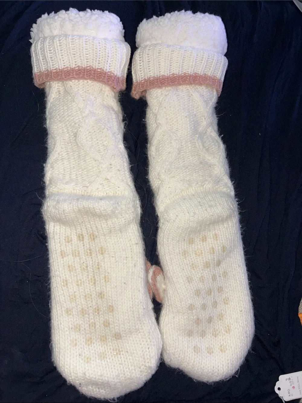 Cream Knit Cat Face Pet Socks with Bunny Ears